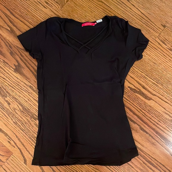 N:Philanthropy Criss Cross Detailed Black T Shirt - Picture 1 of 6